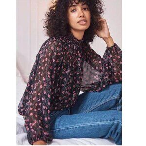 Elizabeth and James High-Neck Smocked Blouse S